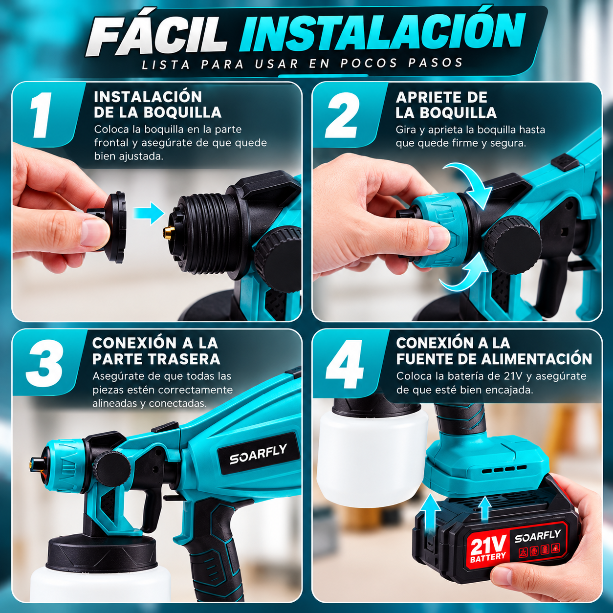Preparación de la pistola SOARFLY en cuatro pasos