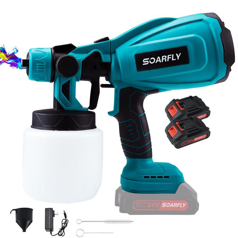 Pistola para pintar SOARFLY 21V con depósito, baterías, cargador y accesorios